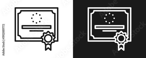 Certification Icon Set Outline In White And Black Background
