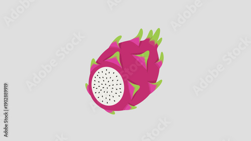 Vibrant and exotic dragon fruit illustration showcasing its unique pink skin and seeded white