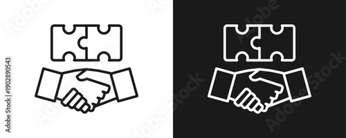 Partnership Icon Set Outline In White And Black Background