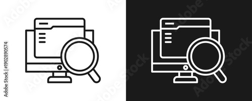 Search Data Icon Set Outline In White And Black Background