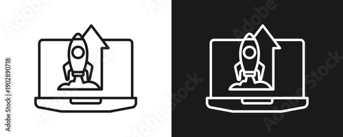 Start Up Icon Set Outline In White And Black Background