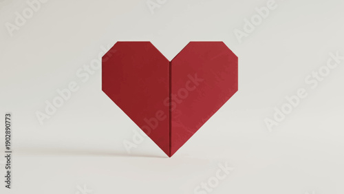 Perfectly Folded Red Origami Heart Symbolizing Love and Affection on a Clean White Background