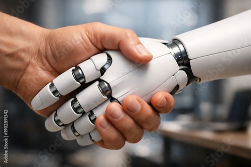 Collaboration Between Human and Robot A Business Meeting Office Environment Technology Concept Close-up View