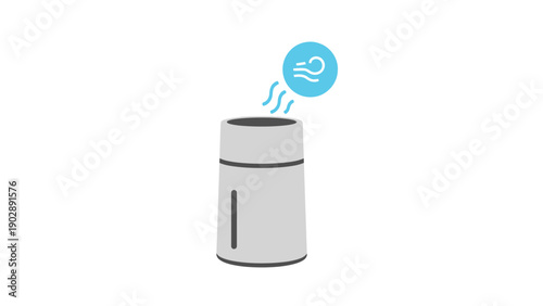 Minimalist illustration depicting an air purifier emitting fresh air into the environment creating