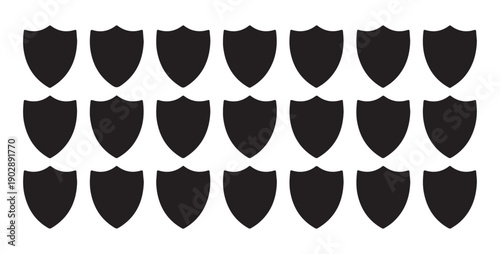 Set of black shield icons on white background, security concept, simple protection design element