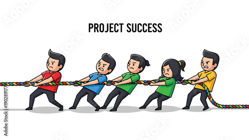 Team Tug-of-War for Project Success. Diverse Business Group Demonstrating Collaboration, Effort, and Teamwork.