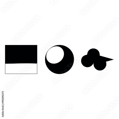 A simple set of black silhouette weather-related icons depicting a half moon, a dark cloud, and a partially obscured sun represented by a square.