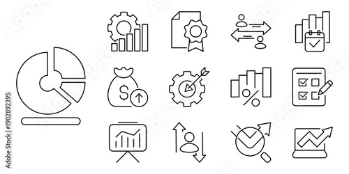 Set icon of business analytics and financial performance visualization icons