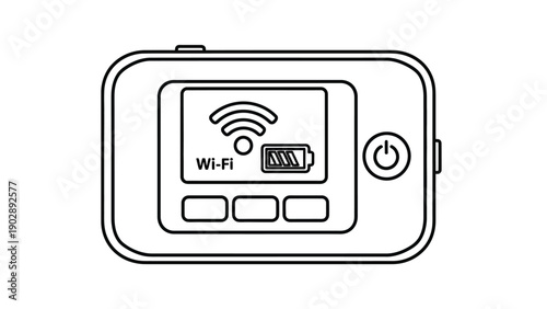 Black and white line art illustration of a portable Wi-Fi hotspot device with signal and battery