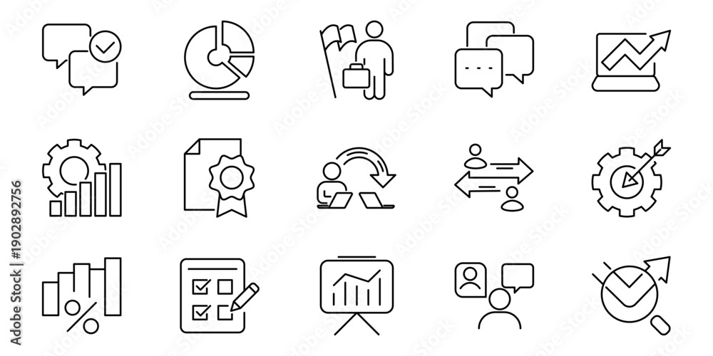 Fototapeta premium Business and strategy icons representing analytics, growth, teamwork, and success in corporate operations
