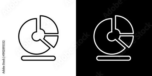 Pie chart icon graphics in white and black backgrounds for data visualization and analysis