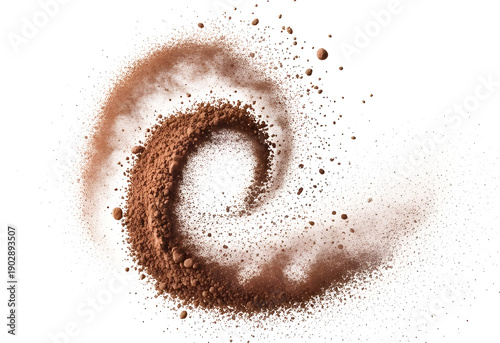 Spiral Cinnamon Powder Forming Brown Ring. Isolated on Transparent Background