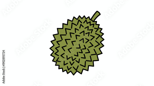 Simple cartoon illustration of a green durian fruit with spikes on a white background