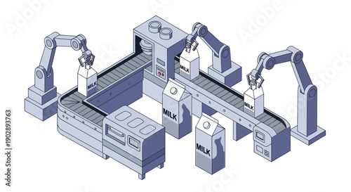 Industrial robotic arms assembly line machinery.