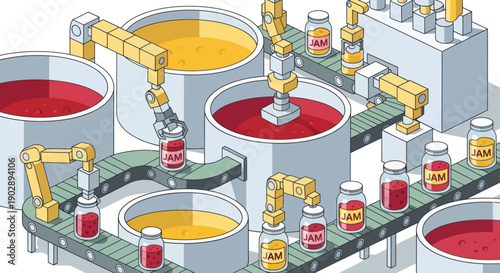 Industrial Manufacturing Process with Robotic Arms.