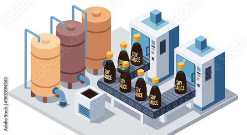 Industrial Brewery Equipment and Beer Bottles.