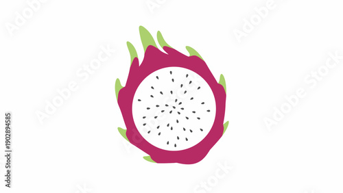 Vibrant and minimalist illustration of a healthy tropical pitaya dragon fruit slice with seeds on