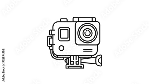 Minimalist black and white icon depicting a popular action camera for sports and outdoor activities
