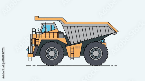Stylized heavy mining dump truck vector illustration for large scale earthmoving operations