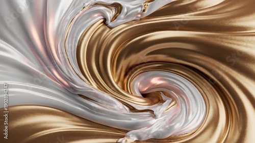 Abstract Luxury Pearlescent Liquid Background with Gold and White Swirls