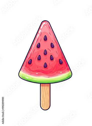 Watermelon slice popsicle on a stick, representing summer and refreshing treats