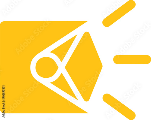 Yellow geometric whisk with exclamation mark and minus sign on white background