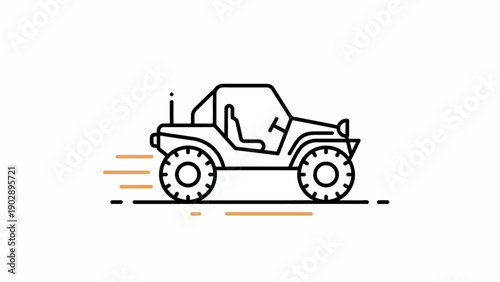 Minimalist line icon depicting a speedy off-road vehicle in motion for adventure
