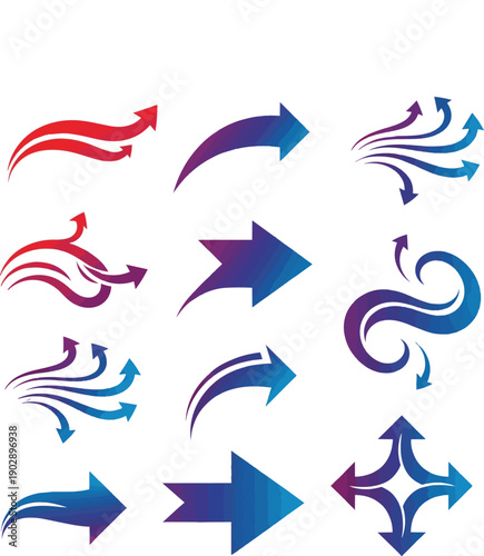 Red and blue arrow set . Air heat and cold wave, warm and cooling wind circle. Flow direction, Ventilation arrows, airflow stream motion speed signs. Vector isolated set.
