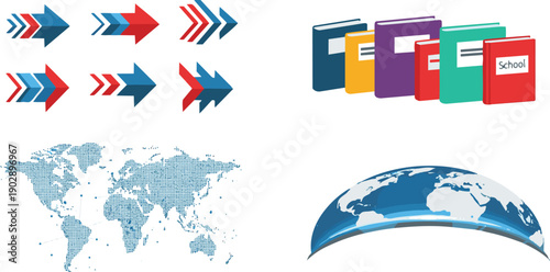set of world map icons.books and arrow a ful pack .county.