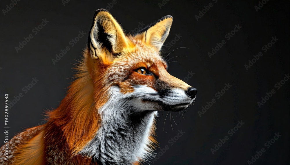 Fototapeta premium Close-up portrait of a red fox with striking orange fur and white markings.