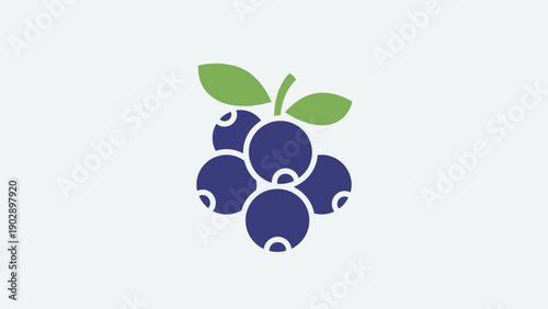 Stylized illustration of fresh blue organic blueberries with green leaves healthy fruit graphic