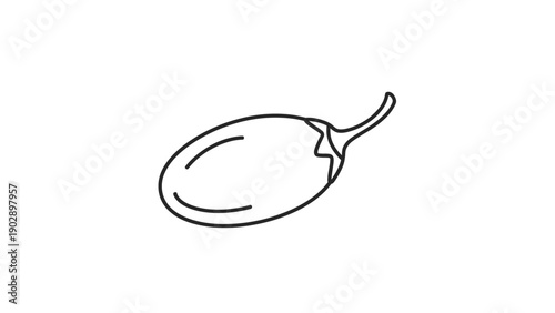 Minimalist black and white line art illustration of a fresh eggplant vegetable icon design