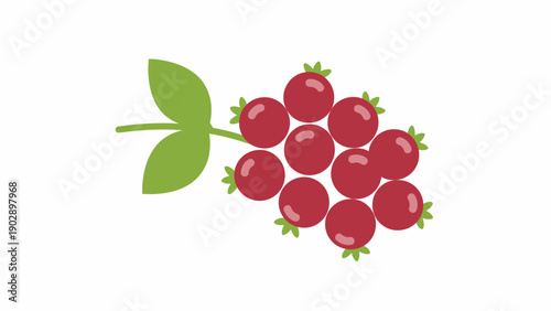 Simple illustration of a cluster of vibrant red berries with green leaves on a white background