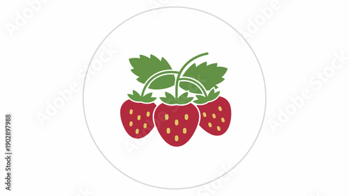 Delicious Ripe Red Strawberries with Green Leaves Freshly Picked Summer Fruit Graphic Icon