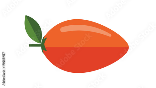 Minimalist stylized rosehip or berry illustration with a fresh green leaf on a white background