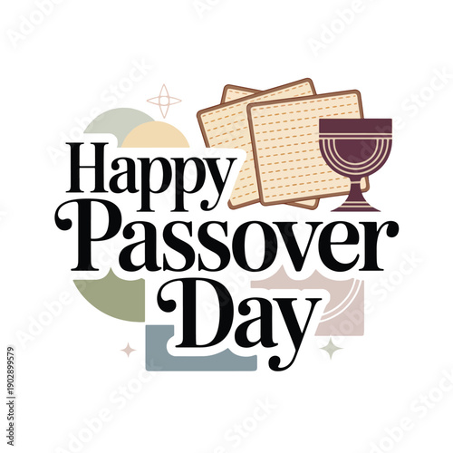 Happy Passover Day with matzah and a wine glass, a Jewish holiday