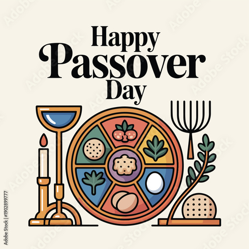 Happy Passover Day with the Seder Plate and the traditional Jewish holiday celebration