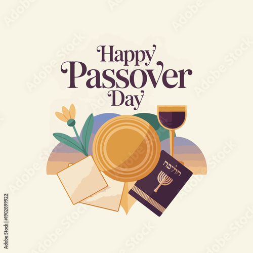 Happy Passover Day with a wine glass, Matzo, and Haggadah Book red wine