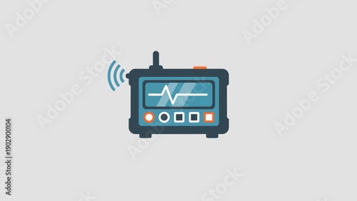 A graphic illustration of a portable wireless signal monitoring device displaying a waveform