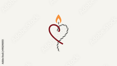 An elegant graphic design of a heart-shaped candle with a burning flame representing warmth and