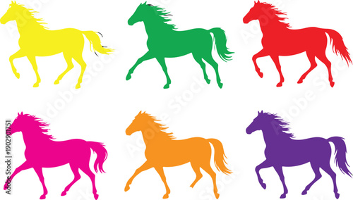 A set of six black horse silhouettes arranged in two rows against a white background.