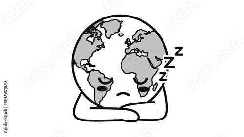 Globe with sleepy face resting.