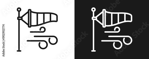 Wind Speed Icon Set Outline In White And Black Background