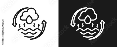 Water Cycle Icon Set Outline In White And Black Background