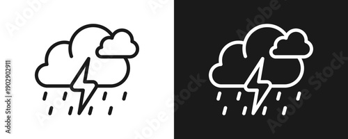 Heavy Rain Icon Set Outline In White And Black Background
