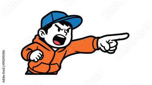 Angry Youngster Pointing Finger Aggressively Cartoon Style