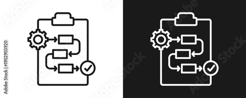 Procedure Icon Set Outline In White And Black Background