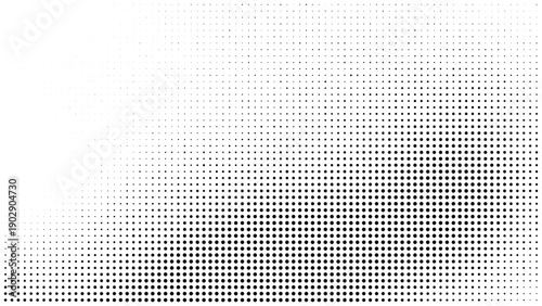 Abstract background with a dense area of black dots fading into a scattered pattern on white