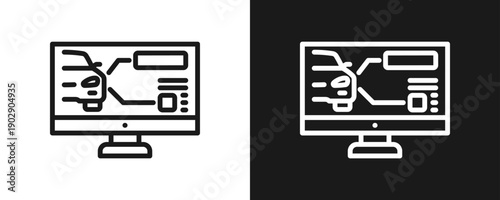 Car Diagnostics Icon Set Outline In White And Black Background