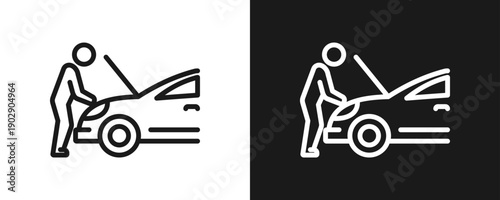 Mechanical Icon Set Outline In White And Black Background